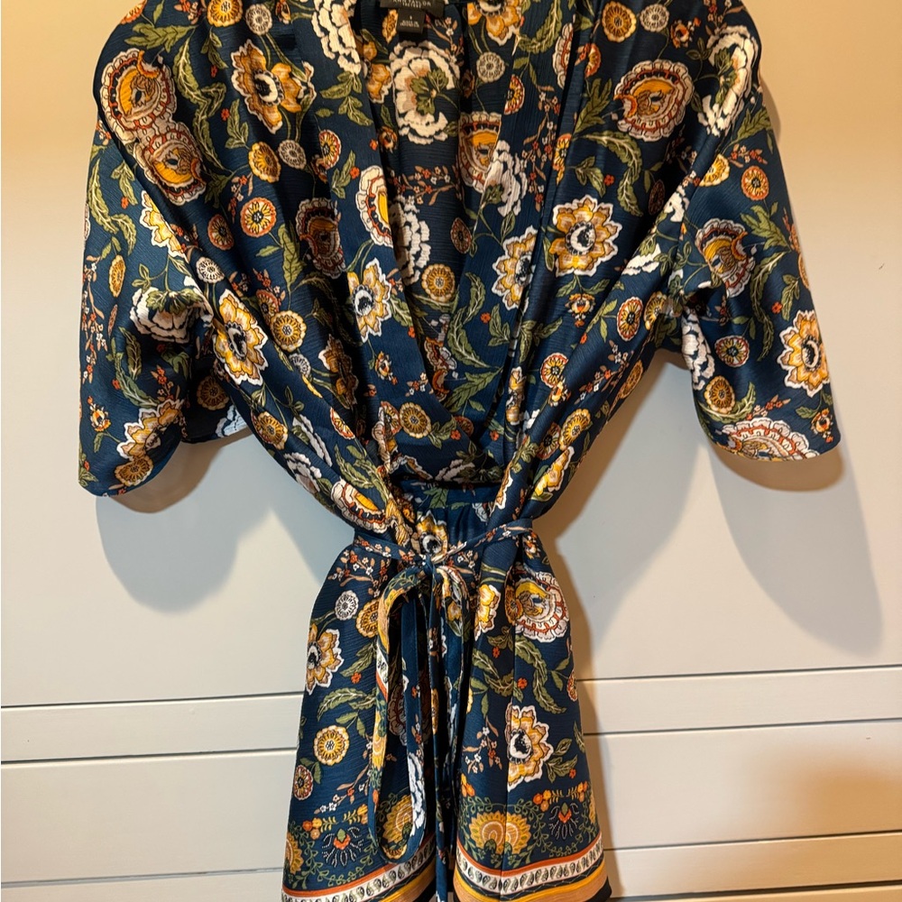 Ann Taylor Factory Floral Wrap Blouse - Blue and Yellow